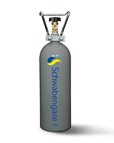 Schwabengase Co2 Flasche 2kg - Vorrats Kohlensäure Zylinder - Eigentumsflasche mit verzinktem Rohrtragegriff, Neu befüllt, Kohlensäureflasche für Aquarien & Zapfanlagen, TÜV bis 2033* (2 kg)