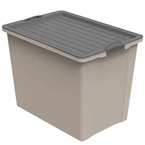 Rotho Compact Aufbewahrungsbox 70l mit Deckel und Rollen, Kunststoff (PP recycelt) BPA-frei, cappuccino/anthrazit, A3/70l (57.0 x 39.5 x 43.5 cm)