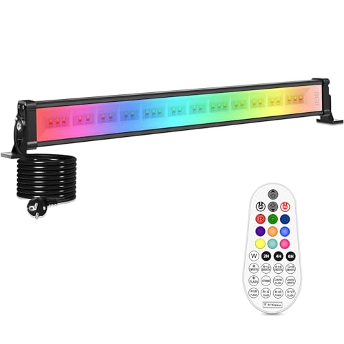 Linke RGB LED Strahler 42W Wallwasher mit Fernbedienung Außenstrahler Dimmbar Flutlicht Bunt IP66 Wasserdicht Lightbar mit Memoryfunktion für Garten Innen DJ Home Party Weihnachtsdekoration