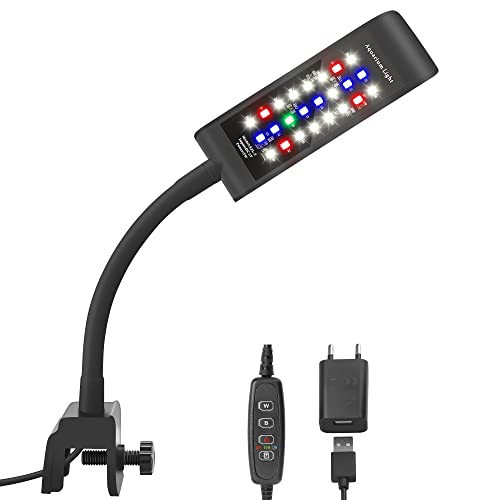 BELLALICHT LED Aquarium klemmlampe mit Timer, Clip Beleuchtung Vollspektrum [RGB + Weiß Licht] 10 Helligkeitsstufen Dimmbar, Klemmleuchte Aquariumlampe für 20-30CM Fisch Tank, Schwarz