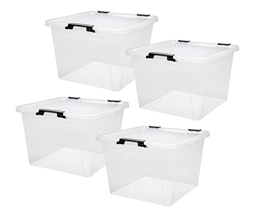 Dynamic24 Aufbewahrungsbox 26L mit Deckel und Clipverschluss 40x40xH27cm Kunststoffbox Stapelbox Lager Regal Box transparent stapelbar Stapelboxen für Kleidung Spielzeug Deko Aufbewahrung Ordnung