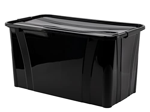 goodsforbusiness Aufbewahrungsbox + Deckel L71,9 x B38,5 x H37,2 cm, 80 Liter Transportbox schwarz | Lebensmittelbox lebensmittelgeeignet Kunststoffbehälter Lagerbox stapelbar Wäschebox