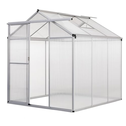 Gegaden Gewächshaus Aluminium für den Garten,184*190*193cm,3.3m²,8cm dickeres Fundament,Vielseitig nutzbar als Treibhaus Gartenhaus Winterfest Aufzucht Tomatenhaus Frühbeet und Pflanzenhaus,Silber