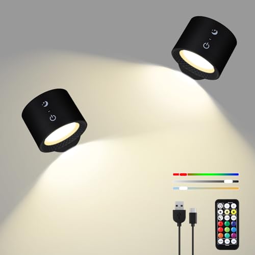 LEBEIGO LED Wandleuchte Innen 2 Stück, 2024 Aktualisierte Version Wandlampe mit 9 RGB-Farben, Dimmbare Led Wandleuchte Innen Ohne Bohren, 360° Drehbare Magnetkugel, Touch Control und Fernbedienung