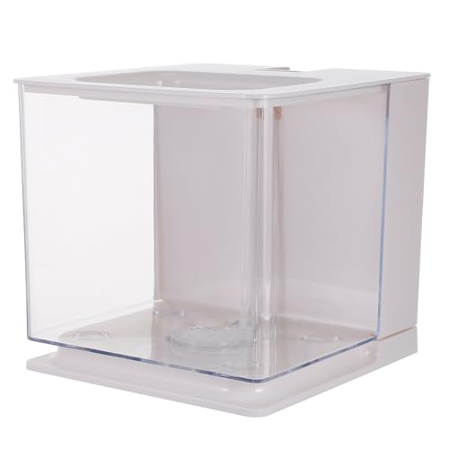 Hohopeti Mini-Aquarium Kunststoff-to-Go-Behälter Aquarium-Zuchtbox Glas-Aquarium-Kunststoffbehälter Selbstreinigendes Aquarium Kleiner Klarer Behälter Kostenloser Wasserwechsel