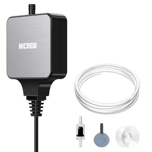 NICREW Aquarium Luftpumpe, Nano Silent Mini Sauerstoffpumpe mit Rückschlagventil, Sehr Leise