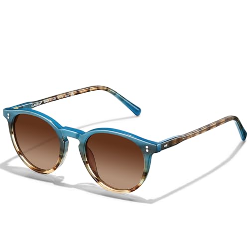 CARFIA Sonnenbrille Damen Polarisiert, Retro Acetate Rahmen, UV Schutz kategorie 3 Rund Sunglasses CA2302