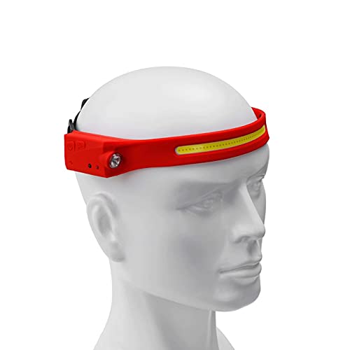CHDWEY Stirnlampe COB-LED. Wiederaufladbare Scheinwerfer Leichte Design Sicherheitslicht wasserdichte Induktionskopf-Taschenlampe für das Laufende Campingreiten(Red)