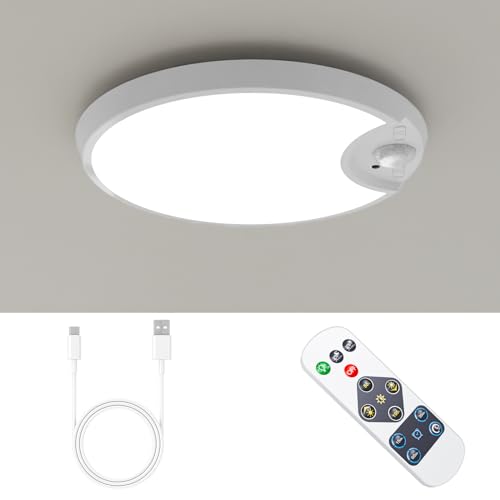 Akku Led Lampe mit Bewegungsmelder Innen, Deckenlampe mit Bewegungsmelder, Batteriebetriebene Deckenleuchte, IP54 Bewegungsmelder Licht Aufladbare für Flur/ Keller/ Badezimmer/ Garage/ Treppe/ Schrank