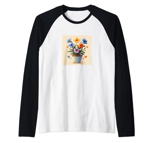 Lobelia Pflanze im Topf mit Herzen rund um Boho-Stil Grafik Raglan