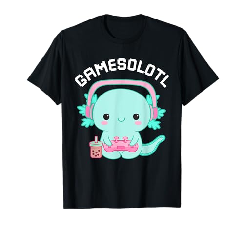 Lustiger Spielsolotl Axolotl Süßer Kawaii-Fisch spielt Videospiel T-Shirt