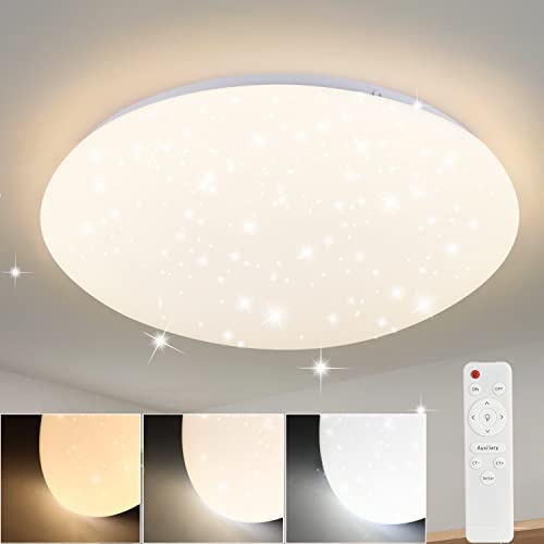 ZMH Deckenlampe LED Deckenleuchte Schlafzimmer - 37W Schlafzimmerlampe Sternenhimmel Dimmbar mit Fernbedienung Ø30cm Küchenlampe Deckenbeleuchtung Rund Flurlampe für Kinderzimmer Küche Flur Wohnzimmer