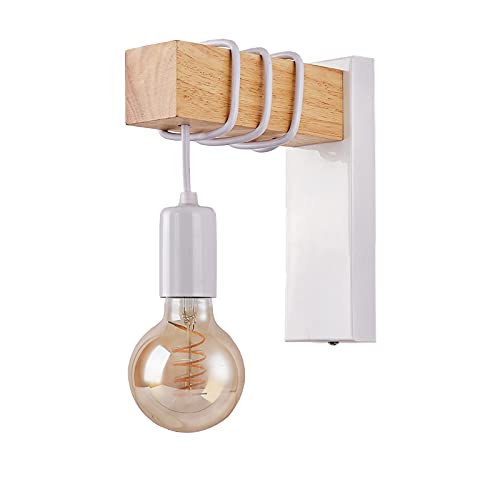 Chrasy E27 Wandleuchte Innen Modern Wandlampe Schwarz/Weiß Industrial Lampe Holz E27 mit Schalter Lampe Pendelleuchten Wandleuchte Nachttisch Lampen (Ohne Leuchtmittel) (Weiß)