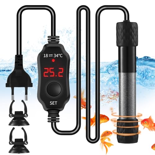 Vaileal Mini Aquarium Heizung, 25W Tauchheizung für Aquarien, Mini Aquarium Heizstab mit Temperatur Controller, Temperatur Aquarienheizer mit Digitalanzeige für Salz- und Süßwasser, Europäische Norm