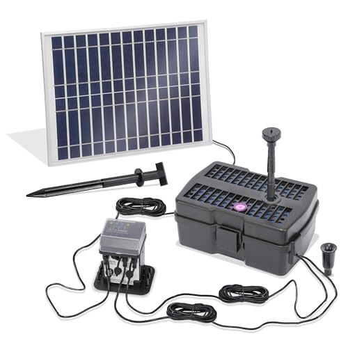 esotec Solar Teichfilter mit UV-Lampe 12/800 | Teichfilter Komplettset mit Pumpe Teichpumpe Solar mit Akku | Solarbrunnen Springbrunnen Garten Bachlaufpumpe | UV-Filterbox Mehrstufige Filterung 101204