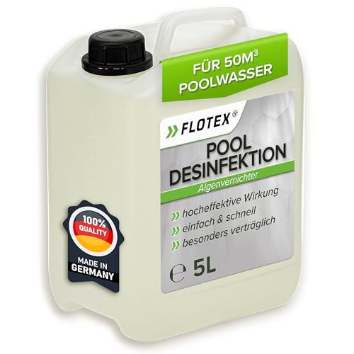 Flotex® Pooldesinfektion, 5L - Pool Booster Poolreiniger Algenentferner | Algenvernichter Pool | Flüssiges Algizid für Pool | Desinfizierendes Reinigungsmittel gegen Algen…