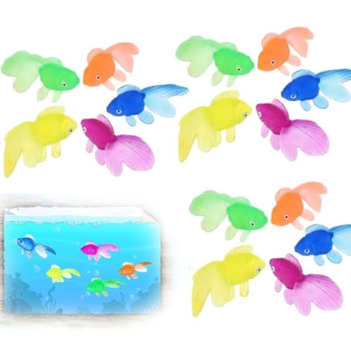 UEAVOID 18 Stück Neon Fische Künstliche Schwimmende Weiche Gummi Goldfische Spielzeuge Kleine Gefälschte Fische Ornament Katzenspielzeug Aquarium Dekoration Party Mitgebsel