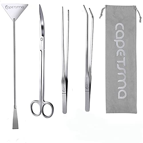 capetsma Aquascaping Tools, Lang Edelstahl Aquarium Pflanzenwerkzeuge Aquarium Pinzette Schere Spachtel Werkzeug Set Bonsai Kit Algenschaber Aquarium Reinigungsset für Aquarium Starter Kit