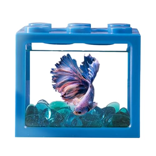 Mini Aquarium, Kunststoff Miniatur Desktop Betta Fisch Tank Tragbare Stapelbare Bausteine Tropische Aquarien für Hause Büro Teetisch Dekor