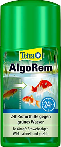 Tetra Pond AlgoRem - 24-Stunden-Soforthilfe gegen grünes Wasser im Gartenteich, bekämpft Schwebealgen, 250 ml Flasche