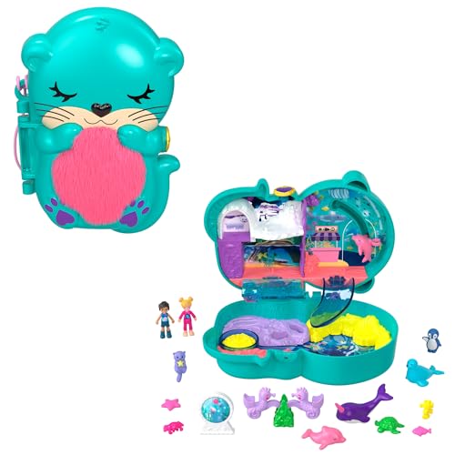 Polly Pocket HCG16 - Otter Aquarium, Aquarium-Thema mit Micro Polly & Nicolas Puppen, 5 Überraschungen & 12 Zubehörteile, tolles Spielzeug Geschenk für Kinder ab 4 Jahren