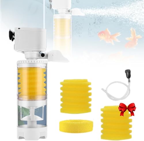Endyniner Fishtopia Ultimate Tankfilter, 3-in-1 Biochemischer Schwammfilter für Aquarium, Filterung, Sauerstoffversorgung, Durchblutung, verstellbarer interner Aquariumfilter (10 W - 800 l/h)