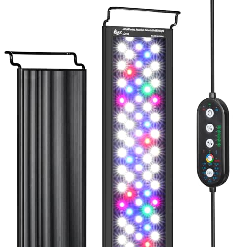 AQQA Aquarium LED Beleuchtung, 24/7 Vollspektrum Aquarium Licht mit Timer, DIY Modus 10 Helligkeitsstufen Einstellbar & 10 Farben & Ausziehbare Halterung für 30-150cm Süßwasser Aquarien (42W)