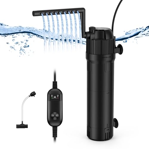 OMECO 5 in 1 8W UVC Klärer Aquarium Innenfilter mit Timer 800L/H Einstellbarer Aquarium Innenfilter mit UVC Klärer Aquarium Pumpe für Meerwasser und Süß Becken150-300L Aquarium Volumen