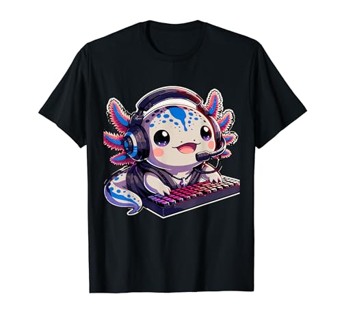 Gamesolotl Axolotl PC Gamer mit Headset Cute Anime Tastatur T-Shirt