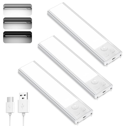 Unterbauleuchte Küche LED Schrankbeleuchtung , Nachtlicht mit Bewegungsmelder Innen[3 Stück]LED Lampe USB, Schranklicht Schrankleuchten Sensor für Küche, Kleiderschrank,Treppe, Schubladen, Weinschrank