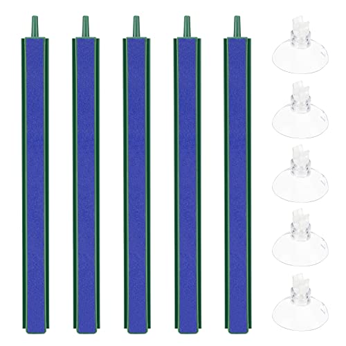 Heveer Aquarium Luftstein 20 cm 5 Stück mit 5 Saugnäpfen Blau Bar Bubble Diffusor Fisch Tank Ausströmerstein Sprudelstein für Aquarien Sauerstoff Pumpe Fischbecken