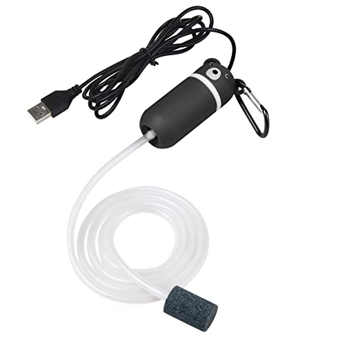 USB Luftpumpe Aquarium Leise Sauerstoffpumpe Aquarium Mini Tragbare Sauerstoff Luftpumpe Mit 140cm Netzkabel 1 Luftstein, 1 Silikonschlauch und Oxygen Pump Aquarium Zubehör (schwarz)