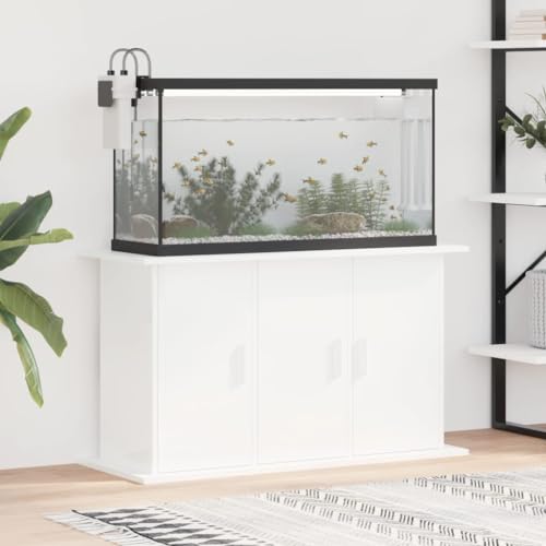 SECOLI Aquariumständer Aquariumschrank Aquariumregal Aquarienunterschrank Aquarium Unterschrank Holzwerkstoff-Hochglanz-Weiß-101 x 41 x 58 cm