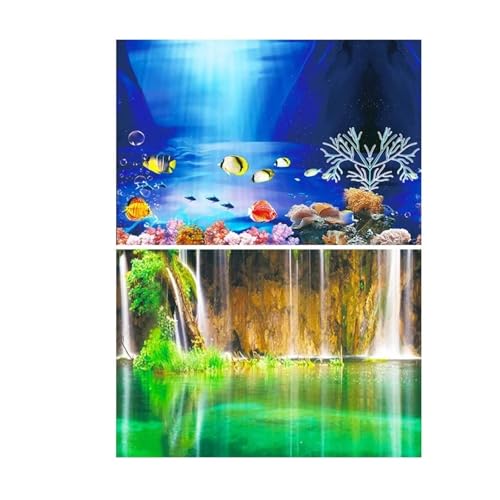 Aquarium Hintergrund Dekoration Aufkleber Aquarium Landschaft Aufkleber Poster Hintergrund for Aquarium Ozean Pflanze Aquascape Malerei(Background D,40x60cm)