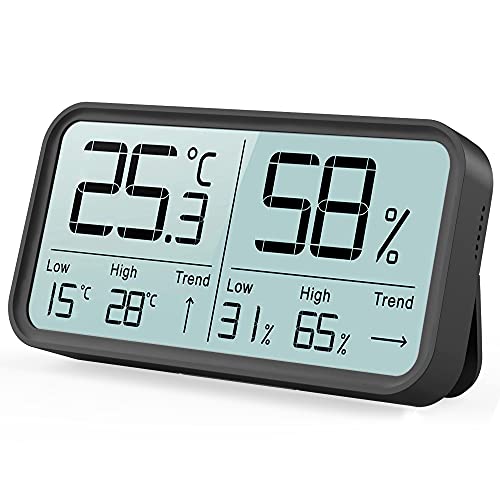 BFOUR Digitales Hygro-Thermometer Innenthermometer Hygrometer, Temperatur-Feuchtigkeitsmesser, Luftüberwachung für Räume, Klimakontrollmonitor, Schwarz