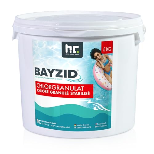 Bayzid Chlorgranulat für Pool 1 x 5kg - 56% Aktivchlorgehalt zur Schnellen Anhebung des Chlorgehaltes - Bekämpft Keime & Bakterien - Leicht Löslich Schwimmbad