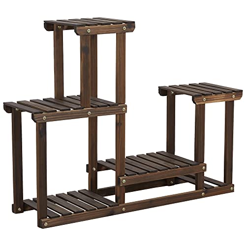 Yaheetech Pflanzenregal Holz, Blumenregal mit 4 Ebenen, Blumenständer Garten, Pflanzentreppe mehrstöckig, für Indoor Balkon Wohzimmer Outdoor Dekor 95x25x73 cm