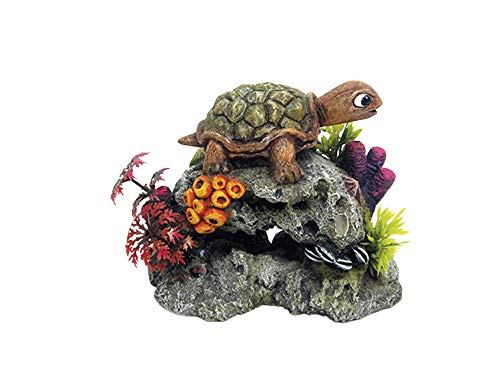 Nobby Aqua Ornaments SCHILDKRÖTE AUF FELS mit Pflanzen, 13,5 x 8,5 x 10,7 cm, 1 Stück