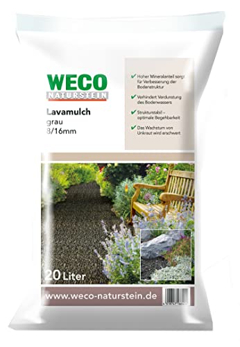 WECO Lavamulch Lava Mulch Grau Schwarz 8-16mm Bodenabdeckung Lavastein Vulkanstein 1 x 20 L