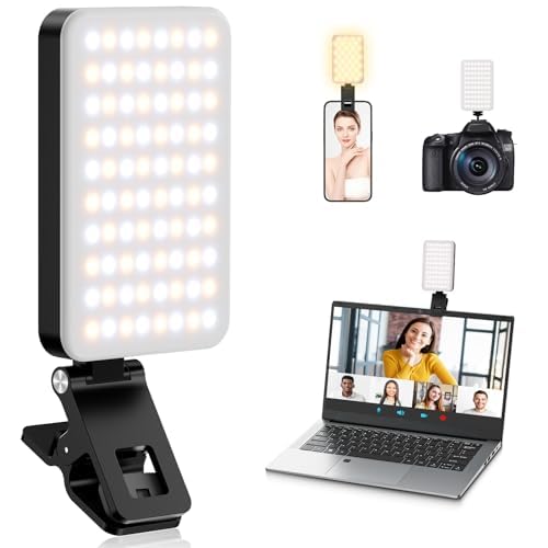 Selfie Licht mit 80 LED Lampenperlen, 3000-6500K 5 Lichtmodi Handylicht, 2000mAh Akku Videolicht mit Klammer Telefonhalter, CRI 95+ Fotolicht für iPhone, iPad, Laptop, Camera
