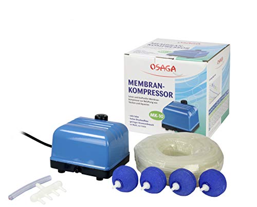 Osaga Teichbelüftungs-Set MK-10, komplett Belüfterset für Gartenteich Koiteich und Aquarium. Zum Sauerstoff einbringen in Ihr Gewässer