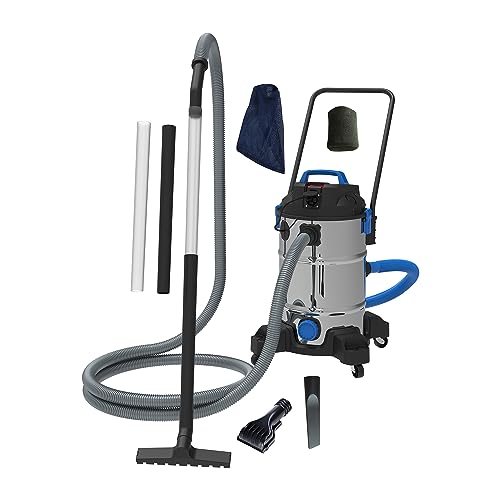 AquaForte Teichsauger Pro 1200 Watt, Ausgestattet mit Tauchpumpe, 2,5 Meter Tiefe Tankvolumen 35 Liter, Kabellänge 4 Meter, Verschließbarer Vorfilterbeutel, Inkl. zubehör, Blau