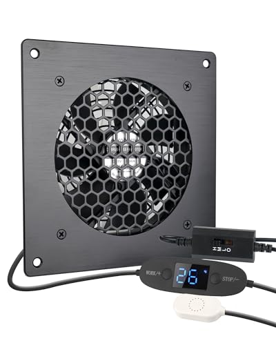 euroharry Digitalanzeige temperaturgesteuertes leises Lüftersystem, USB-Lüfter, 5V-Lüfter mit modernem gebürstetem schwarzem Aluminiumrahmen für Heimkino-AV-Schränke(1Stück)