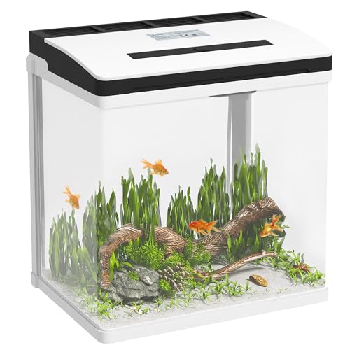 PawHut Glas Aquarium 13L Kleines Aquarium mit Filtersystem LED Beleuchtung Wasserpumpe 29x20x30,5 cm Weiß