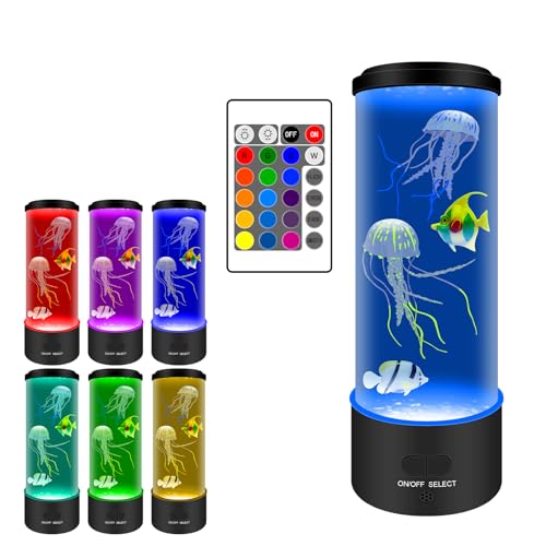 ALEENFOON Quallen Lampe Lavalampen LED Fantasy Runde echte Quallen Aquarium Lampe Jellyfish Stimmungslampe Runde Quallen Lampe für Die Dekoration USB Farbe Nachtl Dekoration