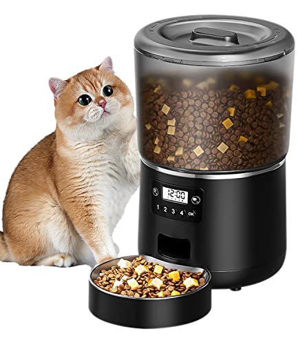 jutyum futterautomat katze 4L, Futterautomat für Haustiere, futterautomat hund, bis zu 9 Portionen/4 Mahlzeiten pro Tag, Anti-Clog & Duale Stromversorgung katzenfutter automat mit katzennapf und Timer