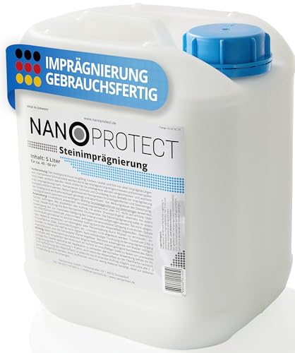 Nanoprotect Steinimprägnierung | 5 L für ca. 40 – 60 m² | Vorbeugend gegen Grünbelag und Einschmutzung | Ideal für Pflastersteine, Beton und Fassaden | Profi Qualität