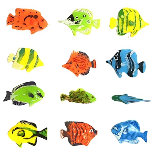 MenYiYDS 12 Pcs Aquarium-Kunststofffische, künstliche schwimmende Fischstatue, realistische bewegliche Fischdekoration, Tropische Fischdekoration, Aquarium-Badeornamente (zufälliger Stil)