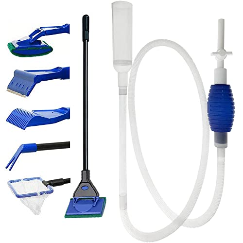 SLOCME Aquarium-Reinigungsset, Algenschaber-Set 5-in-1 und Aquarium-Kiesreiniger – Aquarium-Hand-Siphonpumpe zum Ablassen und Ersetzen Ihres Wassers in wenigen Minuten