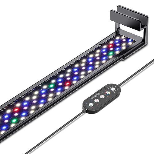 hygger Clip On Aquarium Beleuchtung, Vollspektrum Aquarium LED Beleuchtung,48W 24/7 Beleuchtungs Zyklus Aquarium Licht mit 10 Farben, Einstellbarer Timer,3 Modus für 120-132cm Süßwasser Aquarien